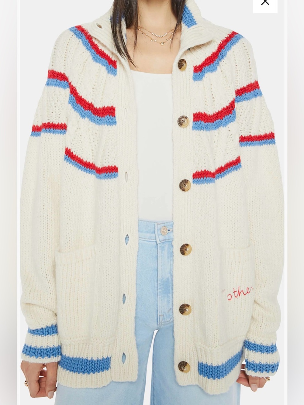 MOTHER The Mock Neck Button Cardigan